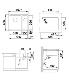 Blanco Subline 350/150-U керамика магнолия (523742)